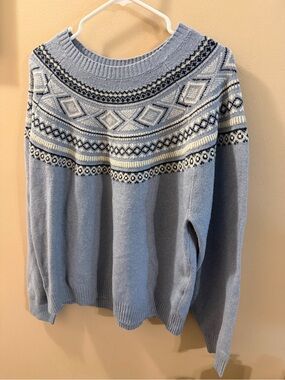 Weatherproof Light Blue Fair Isle Crewneck Sweater size XL